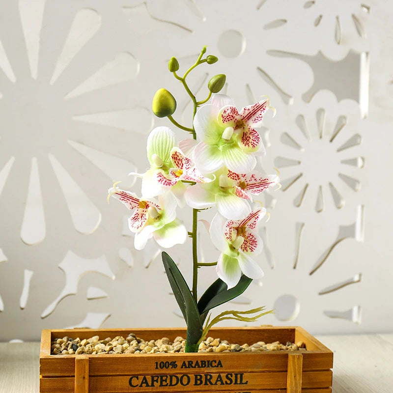 Silk Butterfly Orchid Artificial Flowers Bonsai Orchid Phalaenopsis Flower Pot Home Wedding Decoration Arrangements Fake Plants