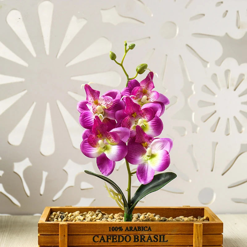 Silk Butterfly Orchid Artificial Flowers Bonsai Orchid Phalaenopsis Flower Pot Home Wedding Decoration Arrangements Fake Plants