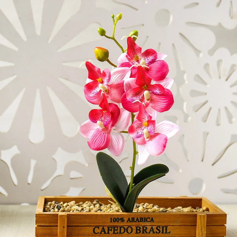 Silk Butterfly Orchid Artificial Flowers Bonsai Orchid Phalaenopsis Flower Pot Home Wedding Decoration Arrangements Fake Plants