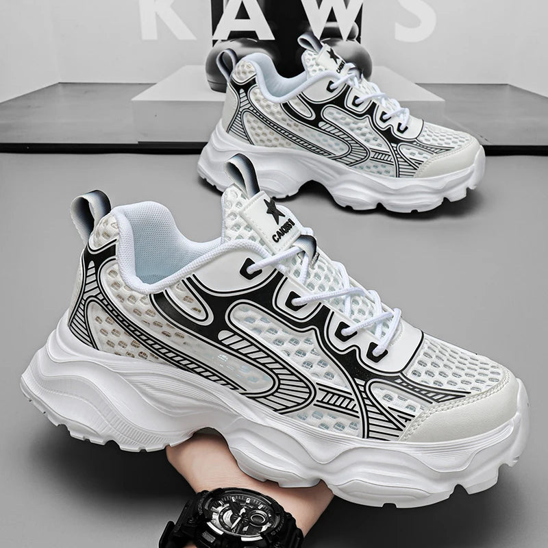 New Breathable Mesh Sports Shoes for Men in Summer, Trendy and Versatile Thick-soled Casual Running Shoes