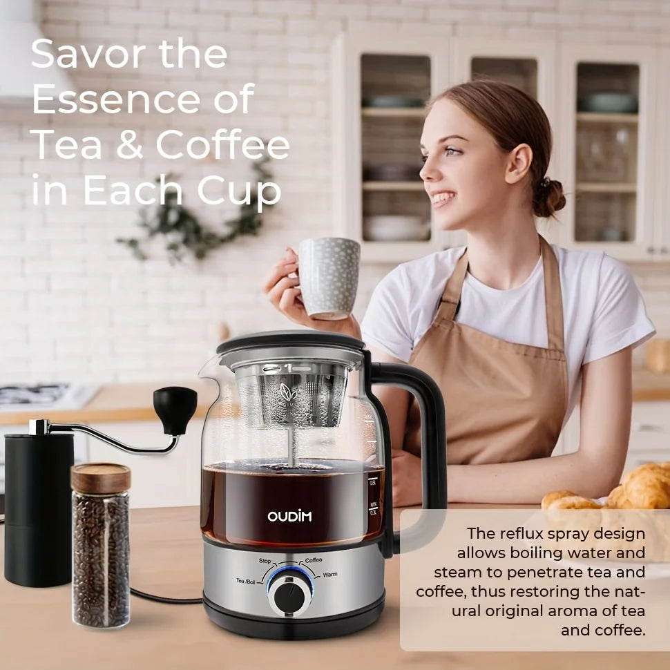 40.58Oz Electric Coffee Maker And Tea Infuser - 600W, Bpa-Free Glass Stainless Steel Kettle, Heat Resistant Borosilicate, 304 St