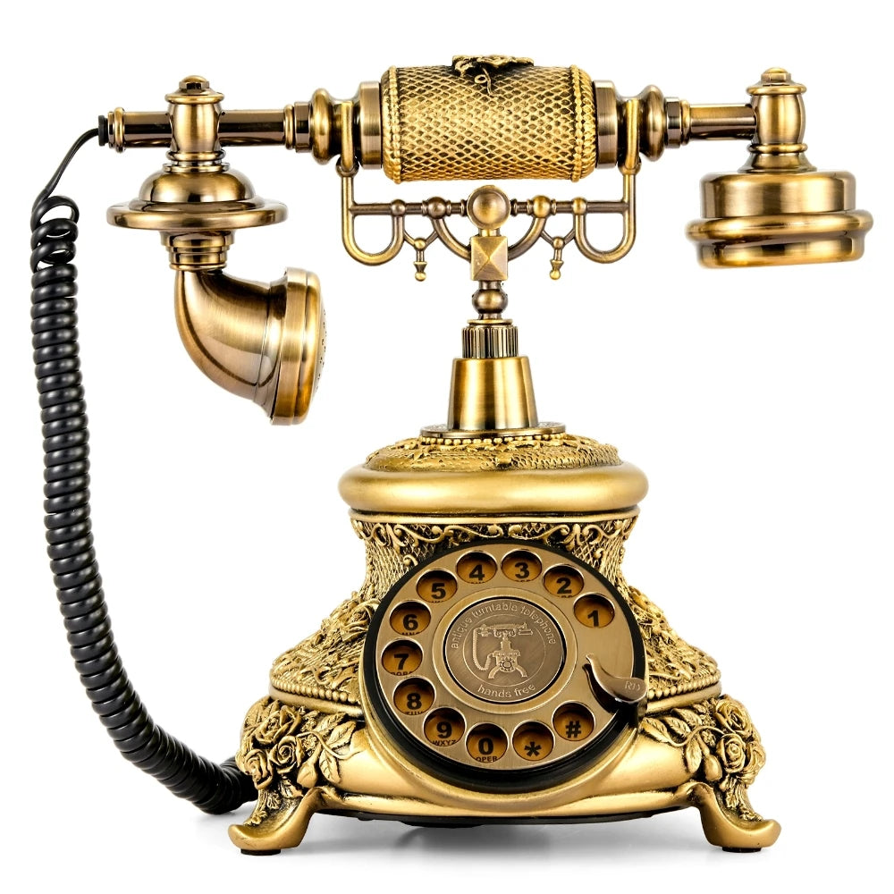 Antique Style Corded Telephone Retro Bronze Rotary Dial Phones Vintage Old Fashion Home Office Desktop Telephone Business Gifts