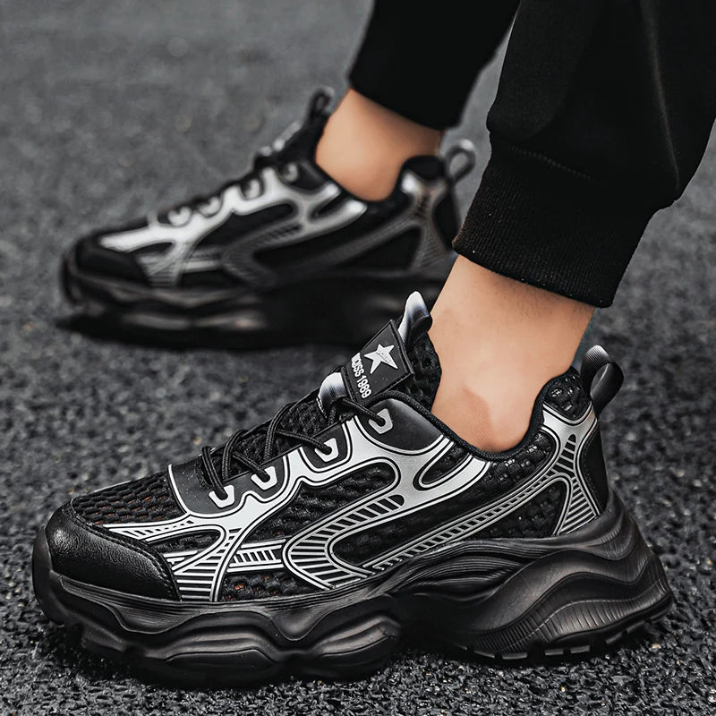 New Breathable Mesh Sports Shoes for Men in Summer, Trendy and Versatile Thick-soled Casual Running Shoes