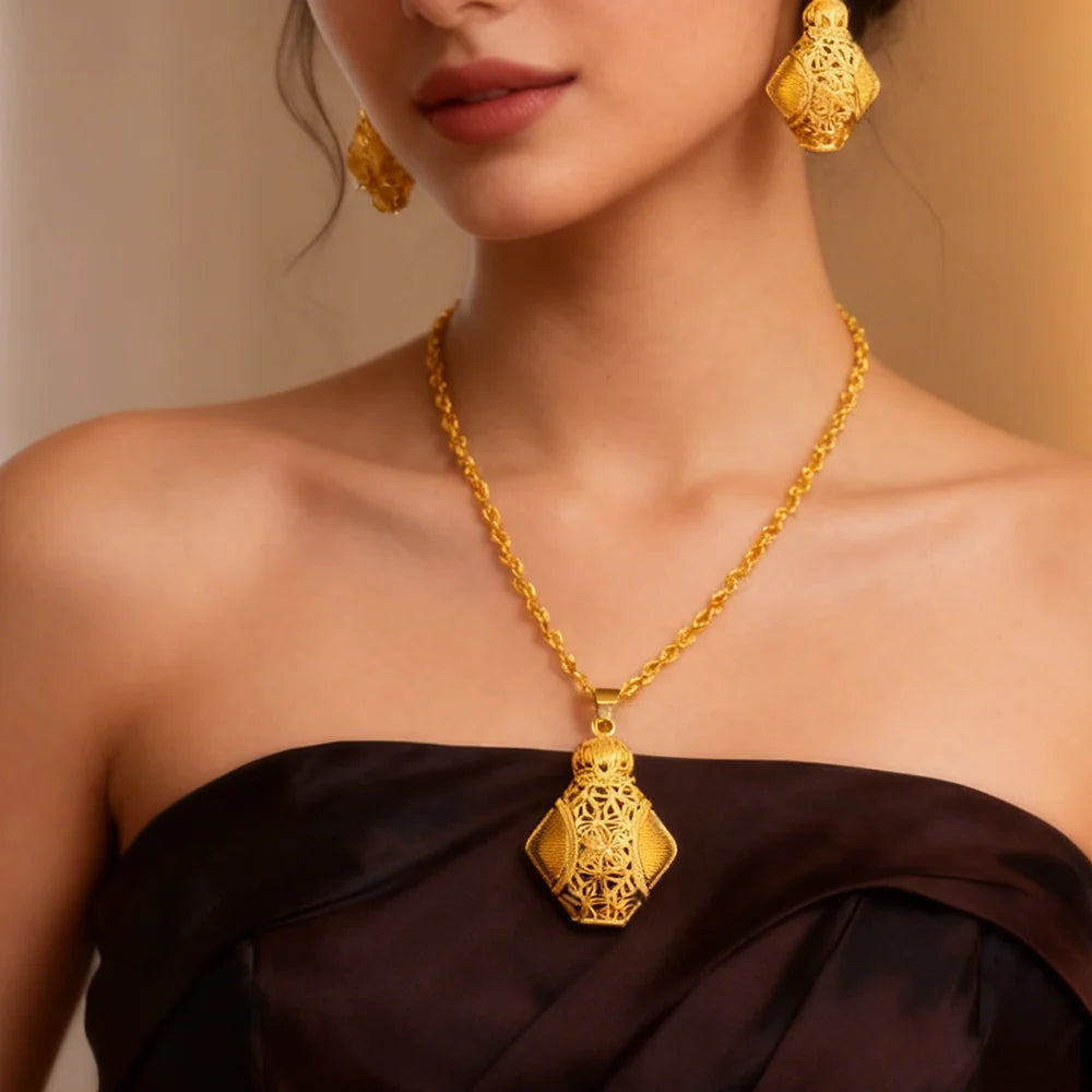 fashion gold jewelry set stainless steel earrings necklaces for women simple Personality gift wedding party Accessories
