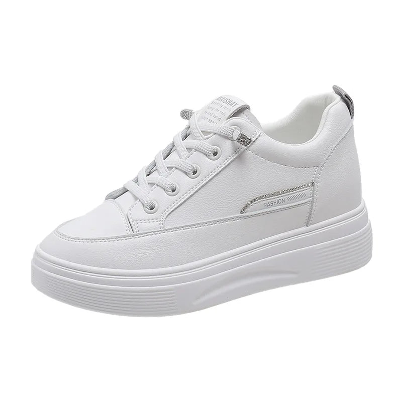 Womens 2026 Spring Summer White Platform Sneakers Inner Height Increasing Thick Sole Casual Breathable Sport Walking Shoes