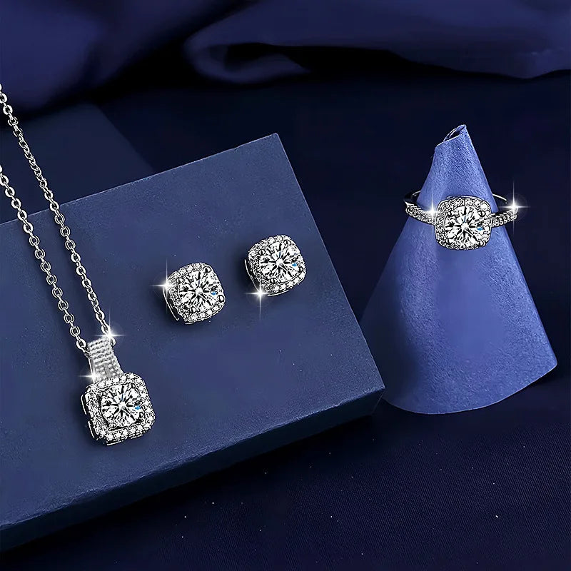 Holiday Preferred Elegant Exquisite Jewelry Set - Luxury Sparkling Necklace Earrings Ring Romantic Commemorative Gift