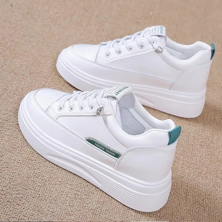 Womens 2026 Spring Summer White Platform Sneakers Inner Height Increasing Thick Sole Casual Breathable Sport Walking Shoes