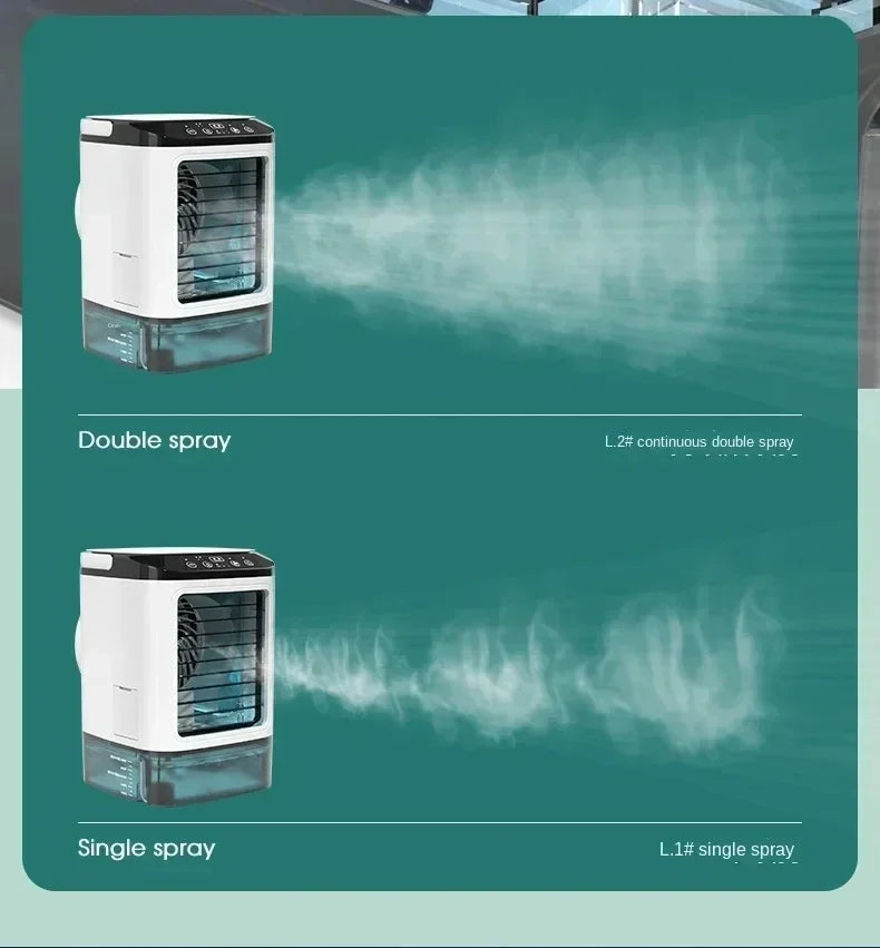 2026 New Air Conditioner Portable Fan Desktop Dual Spray Ultrasonic Atomization 3-Speed Mute Air Cooler Night Light Electric Fan