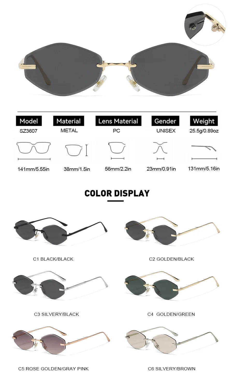 DDDLONG Retro Fashion Rimless Punk Y2k Sunglasses Women Men Sun Glasses Vintage UV400 Outdoor Shades D653