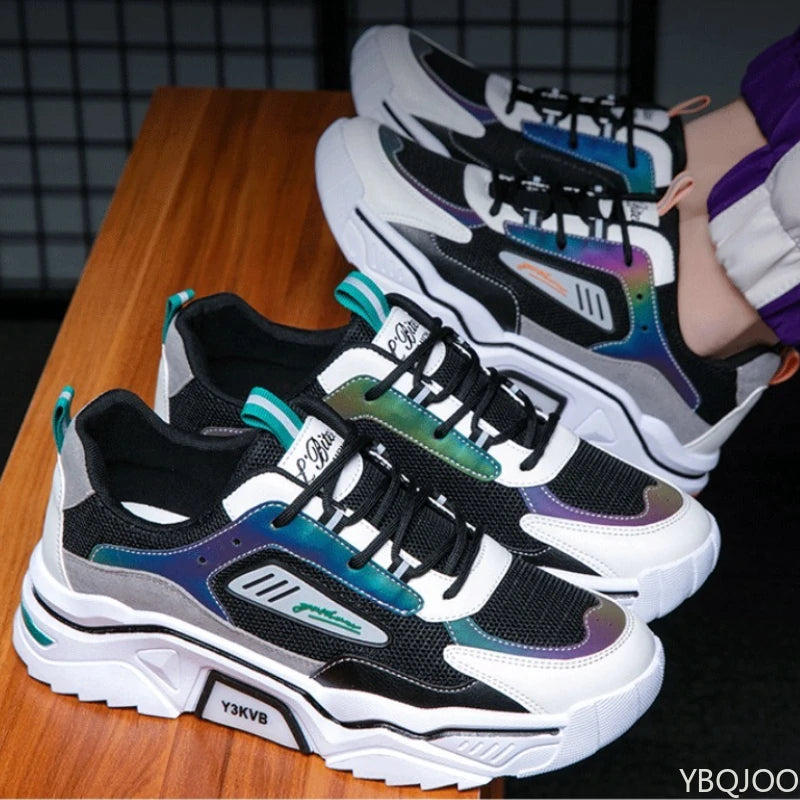 Men's shoes 2025 summer breathable mesh sports leisure teenagers heightening dad ins trendy shoes comfortable and handsome