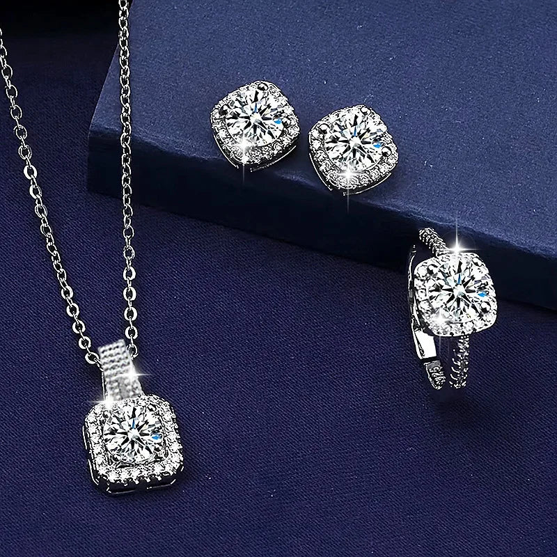 Holiday Preferred Elegant Exquisite Jewelry Set - Luxury Sparkling Necklace Earrings Ring Romantic Commemorative Gift