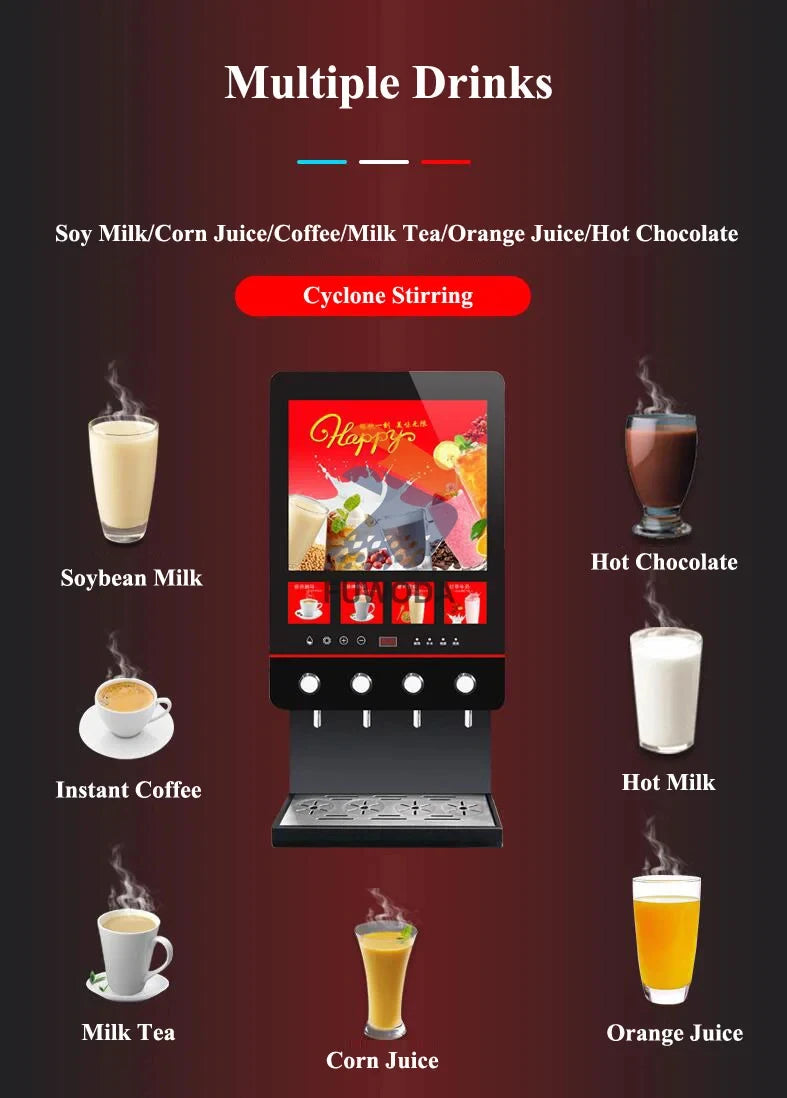 Electric 4-Flavor Hot Coffee Machine Instant Milk Tea Drink Maker Machine Four Flavors Beverage Coffee Machine Caffetteria