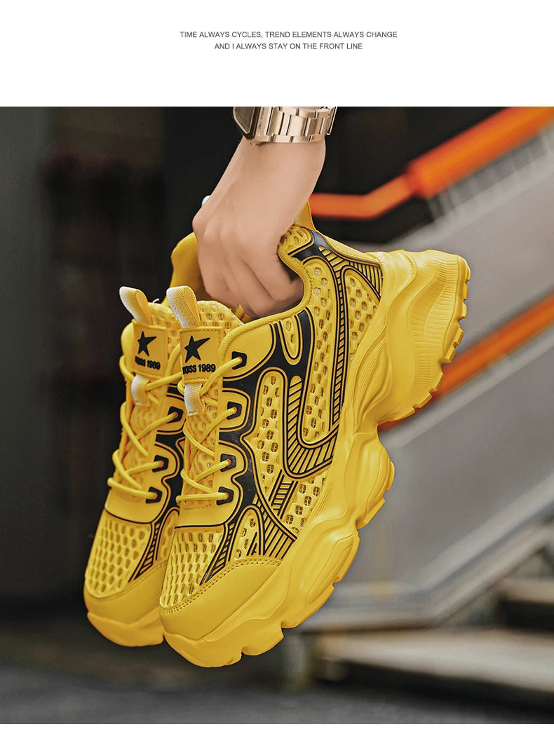 New Breathable Mesh Sports Shoes for Men in Summer, Trendy and Versatile Thick-soled Casual Running Shoes