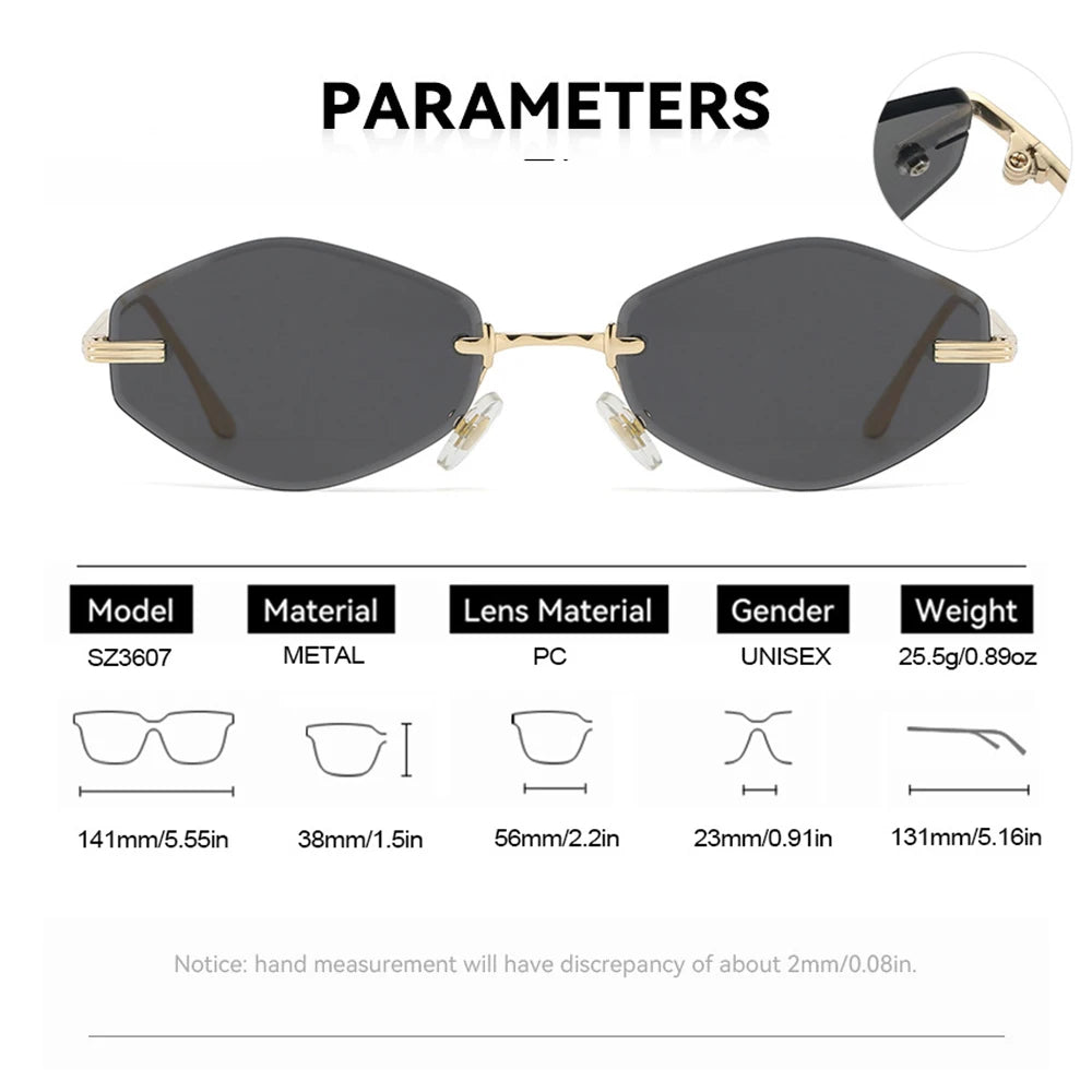 DDDLONG Retro Fashion Rimless Punk Y2k Sunglasses Women Men Sun Glasses Vintage UV400 Outdoor Shades D653