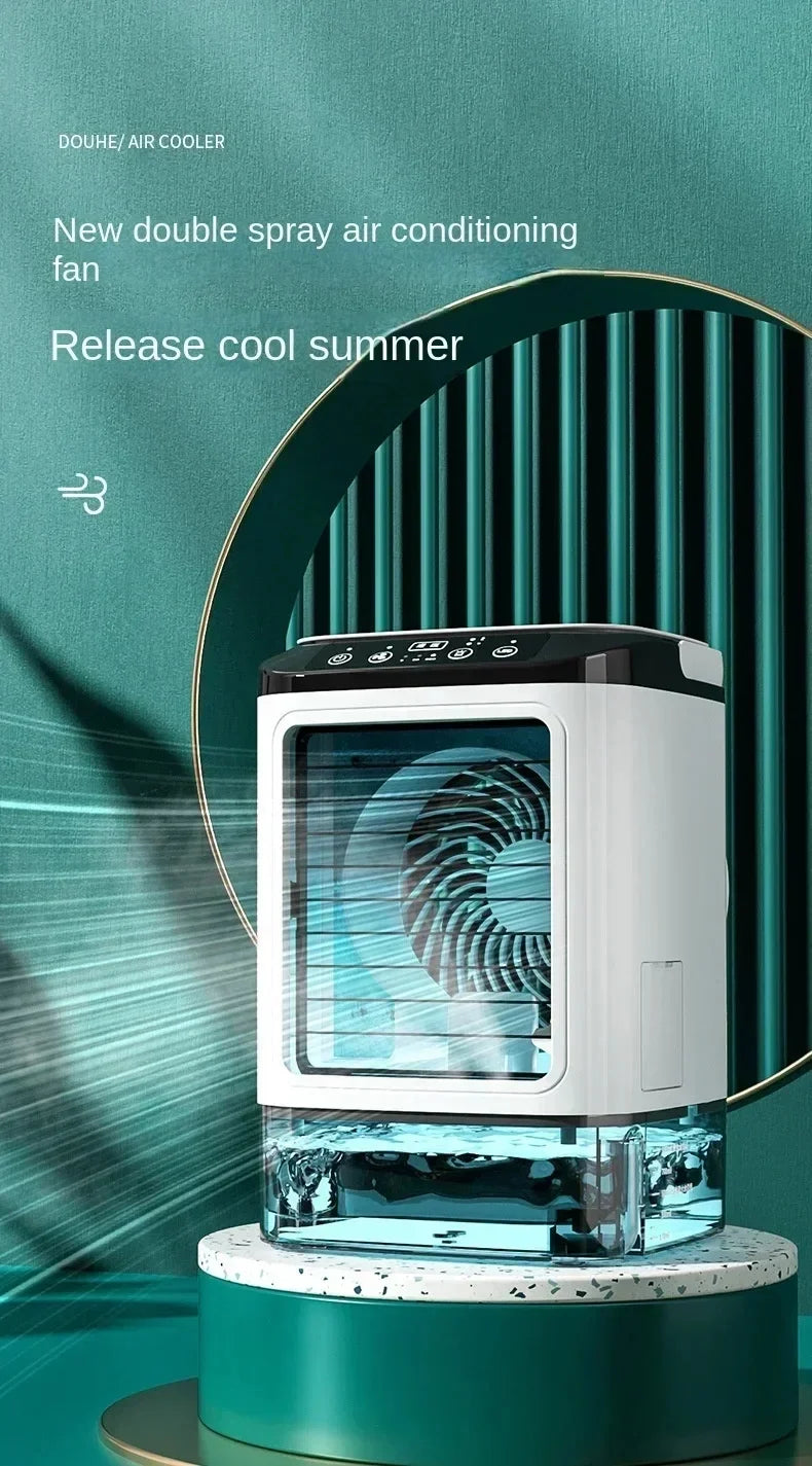 2026 New Air Conditioner Portable Fan Desktop Dual Spray Ultrasonic Atomization 3-Speed Mute Air Cooler Night Light Electric Fan