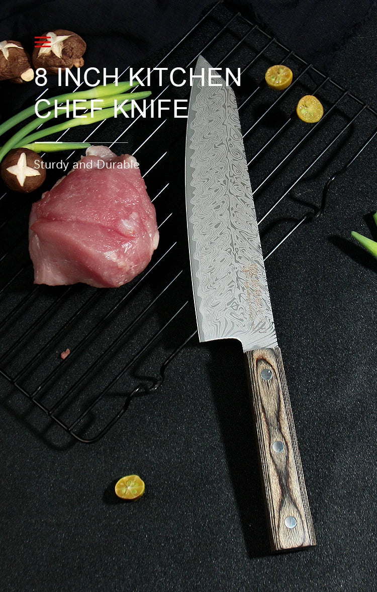DamascusPattern Chef Knife Kitchen Knives Pattern Sharp Japanese Santoku Knife Cleaver Slicing Knife Solid Wood Handle Cuchillos