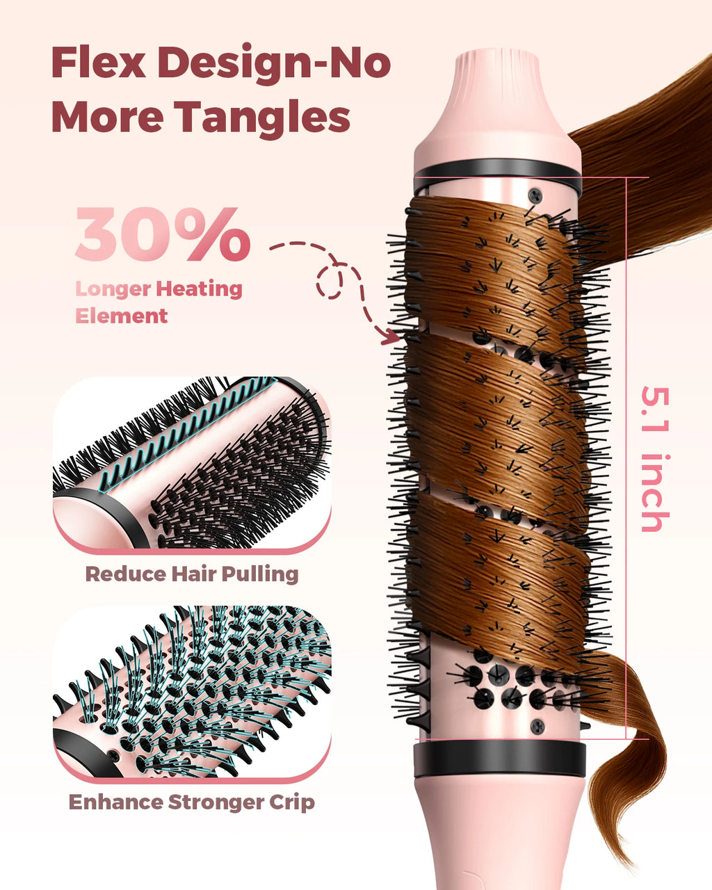 Thermal Brush 1.5 inch Dual PTC Heated Curling Styler 6 Temps with Negative Ions & Ceramic for Volumizing Straightener Curling