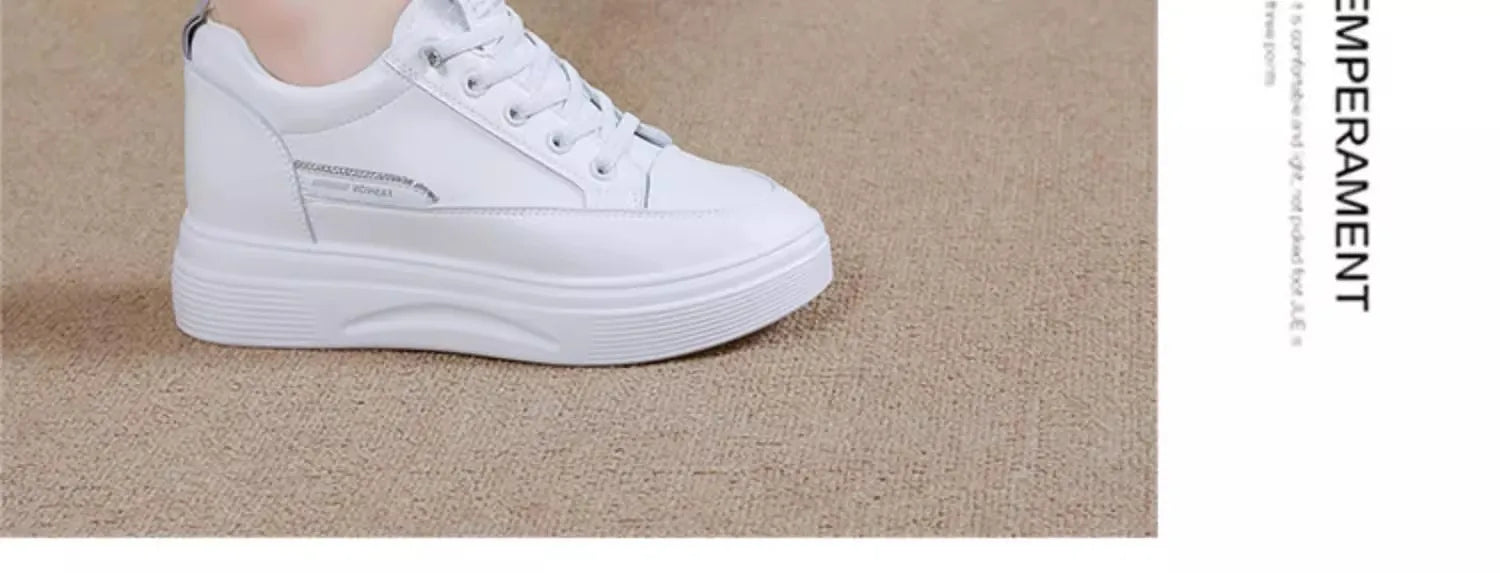 Womens 2026 Spring Summer White Platform Sneakers Inner Height Increasing Thick Sole Casual Breathable Sport Walking Shoes