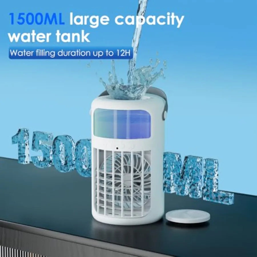 Portable Air Conditioners Powerful Evaporative Air Cooler 3-in-1 Mini Personal AC Fan with Humidifier 1500ML Tank 3 Speeds and