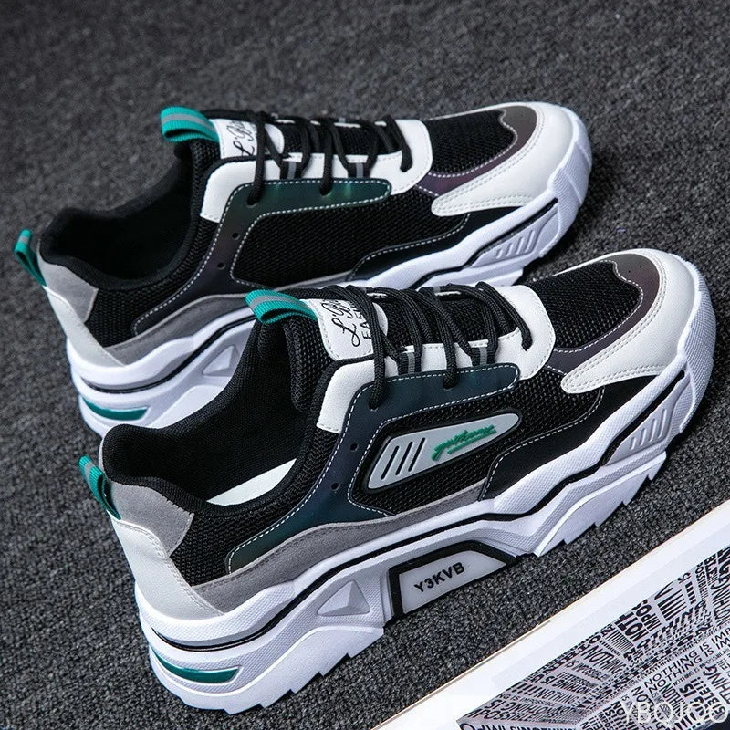 Men's shoes 2025 summer breathable mesh sports leisure teenagers heightening dad ins trendy shoes comfortable and handsome