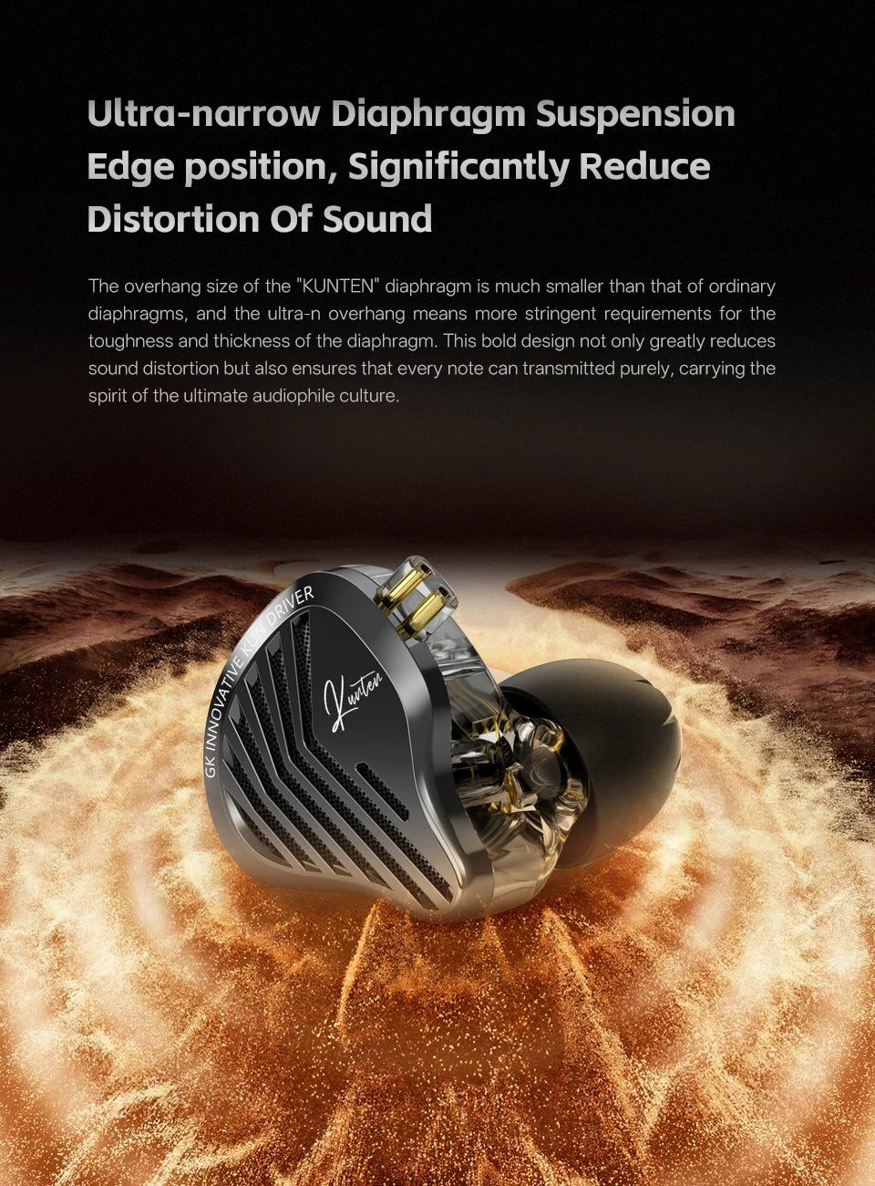 GK KUNTEN Dynamic Drive Headphones HIFI Heavy Bass Earbuds Sports Metal Headphones Detachable Headphones 2PIN KZ Zenith EDX