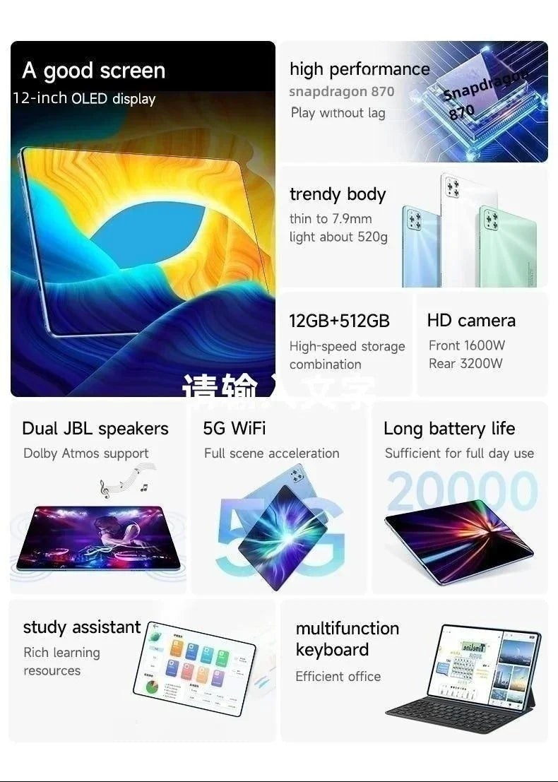 2025 Global Version Original IPad Air Pro Tablet 12inch HD 4K Android 14 22GB+2TB 20000mAh 5G Dual SIM Bluetooth WiFi GPS Tablet