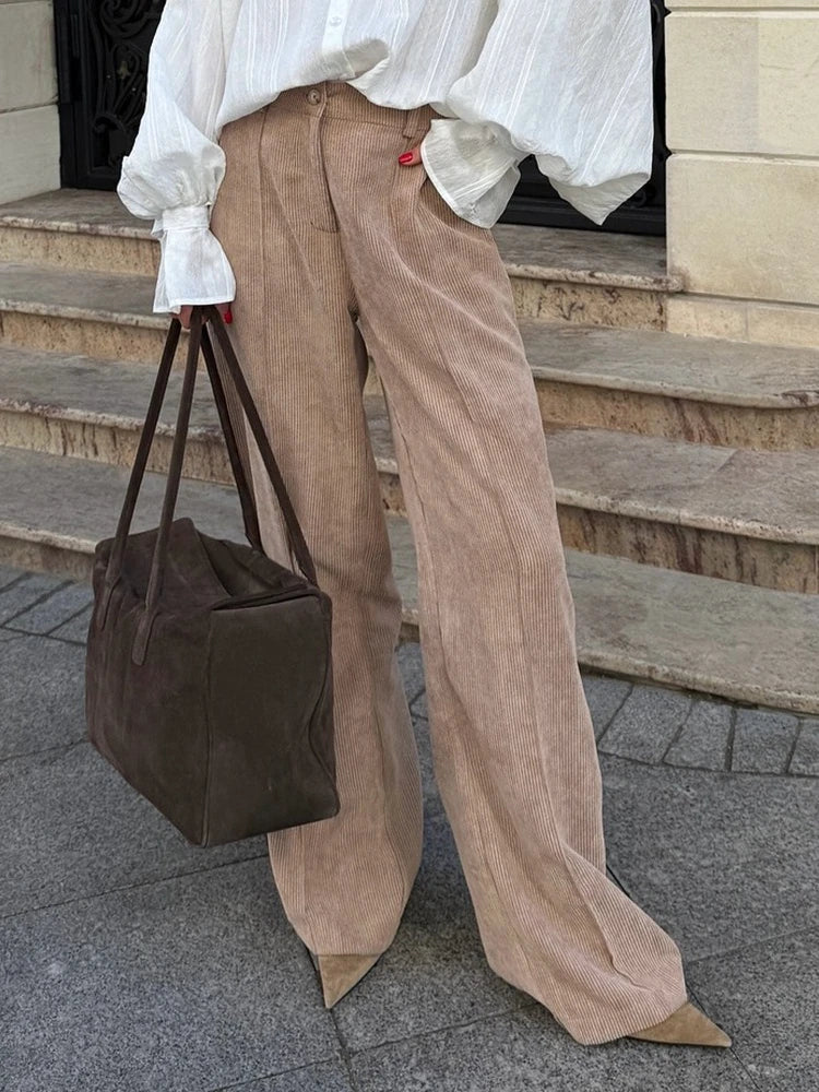 Bornladies Cotton Women's New Retro Wide Leg Pants Loose Fit Corduroy High Waist Trendy Autumn Winter Fashion Trousers