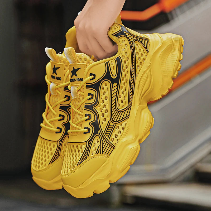 New Breathable Mesh Sports Shoes for Men in Summer, Trendy and Versatile Thick-soled Casual Running Shoes