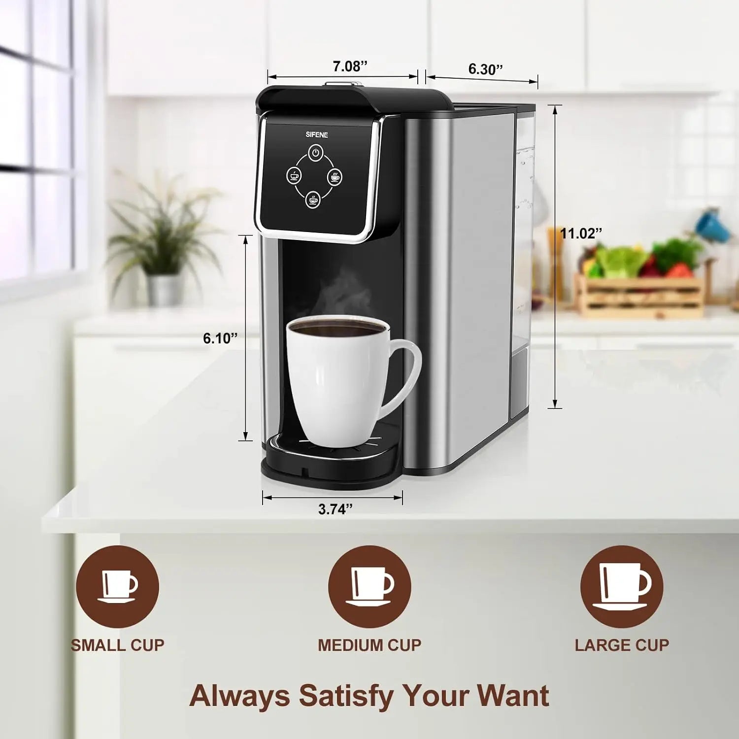 3-in-1 Coffee Maker for Pods, Ground Coffee & Tea, 6-10oz Cups, 50oz Tank, 1150W, Compact Black