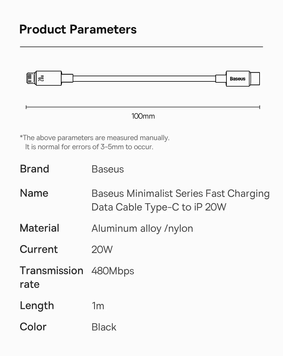 Baseus 20W USB C Cable For iPhone 14 13 12 11 Pro Max XS Xr Fast Charging Cable For iPhone iPad Wire Cord For iPad Macbook