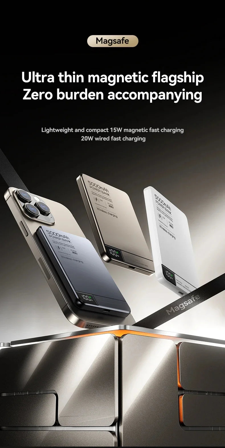 Oneplus 50000mah Magnetic Wireless Power Bank Digital Display Pd 22.5w Fast Charger External Battery For Magsafe For Iphone