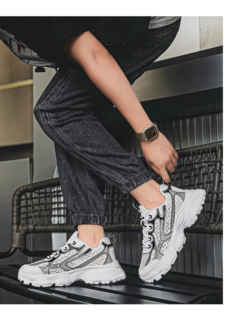 New Breathable Mesh Sports Shoes for Men in Summer, Trendy and Versatile Thick-soled Casual Running Shoes