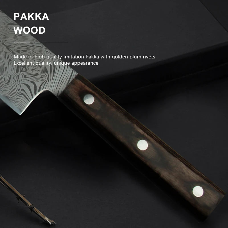 DamascusPattern Chef Knife Kitchen Knives Pattern Sharp Japanese Santoku Knife Cleaver Slicing Knife Solid Wood Handle Cuchillos