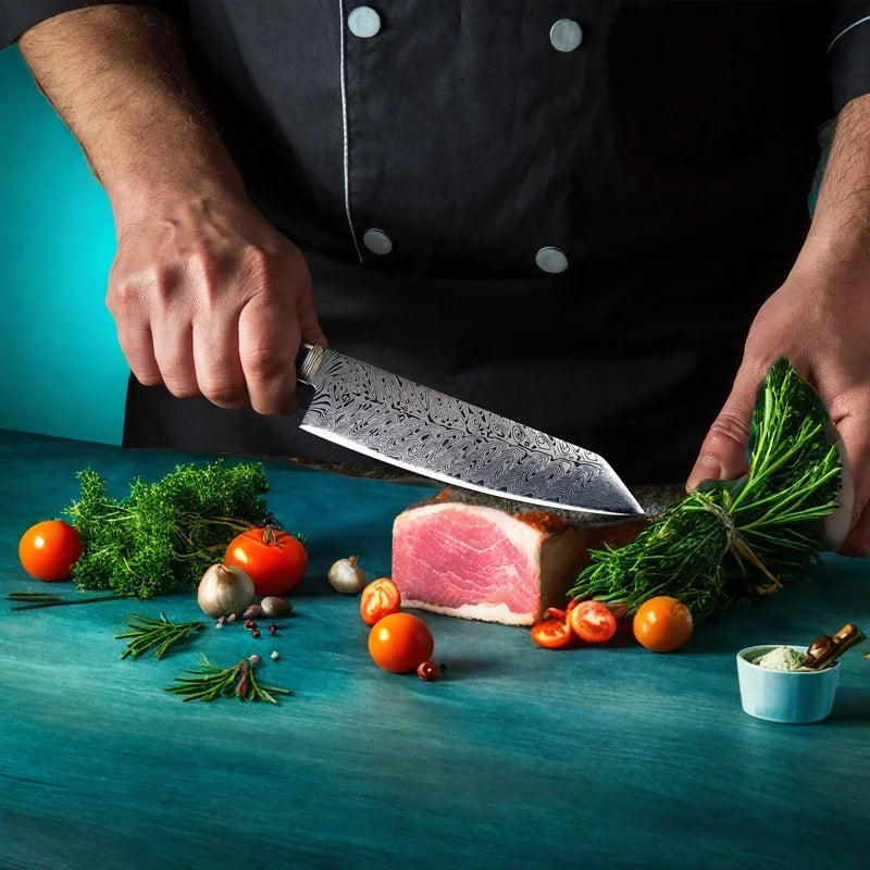 DamascusPattern Chef Knife Kitchen Knives Pattern Sharp Japanese Santoku Knife Cleaver Slicing Knife Solid Wood Handle Cuchillos