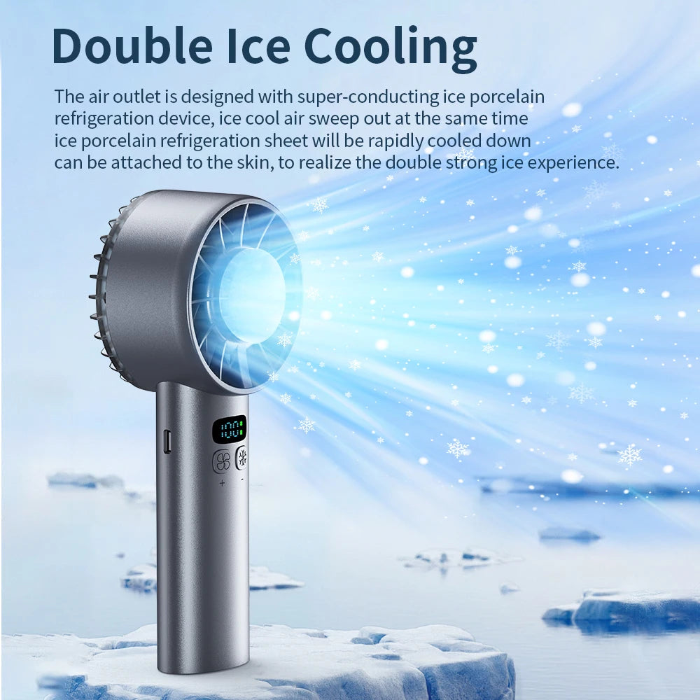 Outdoor Portable Mini Fan Handheld Fan with LED Display Semiconductor Refrigeration 100 Wind Speeds USB Rechargeable Battery Fan