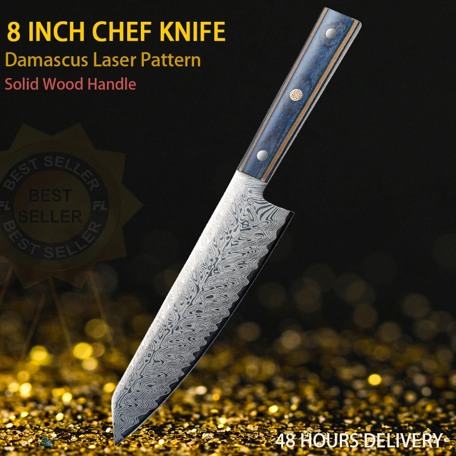 DamascusPattern Chef Knife Kitchen Knives Pattern Sharp Japanese Santoku Knife Cleaver Slicing Knife Solid Wood Handle Cuchillos