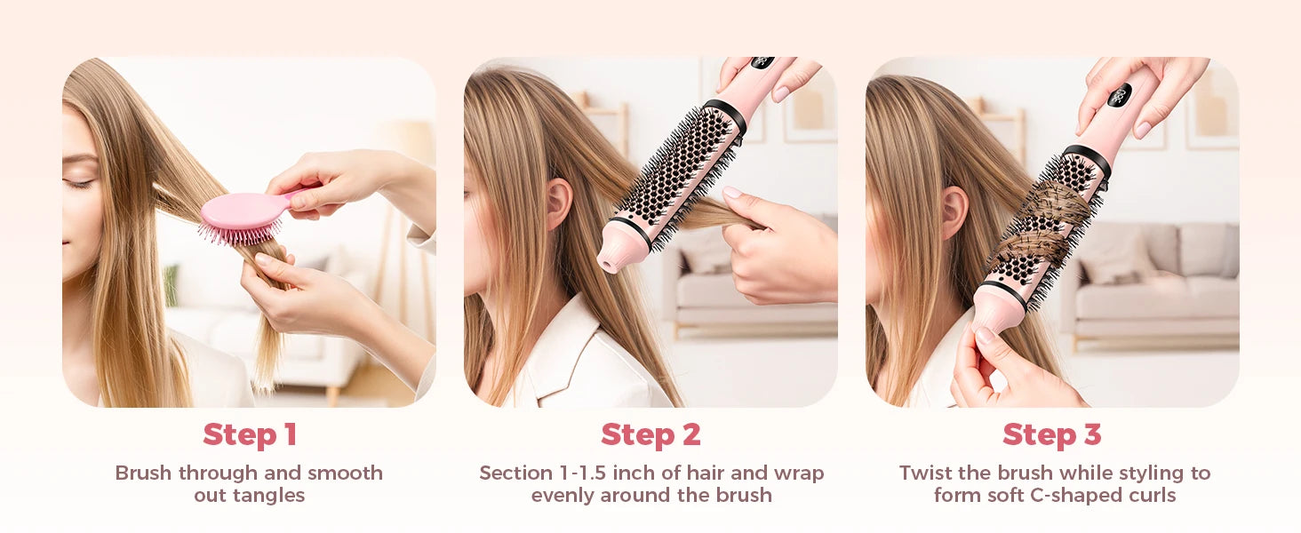 Thermal Brush 1.5 inch Dual PTC Heated Curling Styler 6 Temps with Negative Ions & Ceramic for Volumizing Straightener Curling
