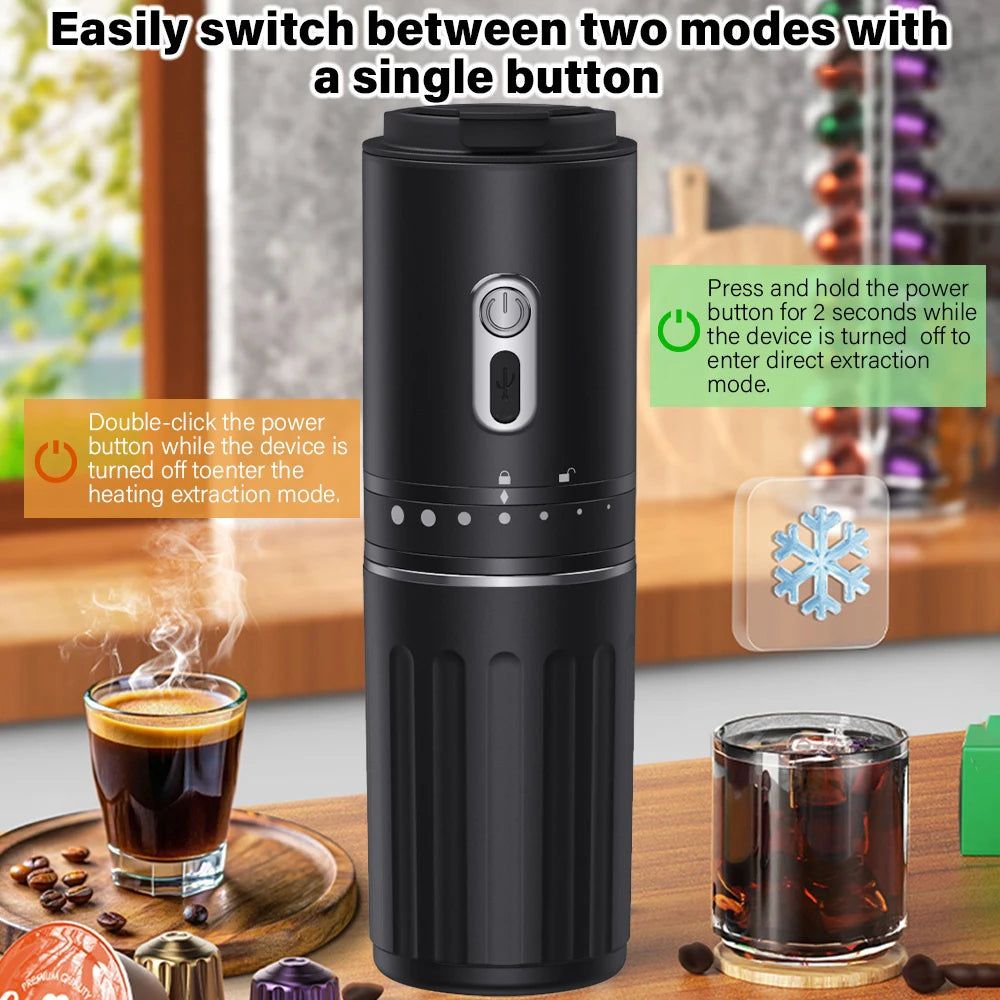 Wireless Electric Portable Espresso Coffee Machine for Car & Home Camping Coffee Maker 3-in-1 Capsule Powder Travel Coffee Maker