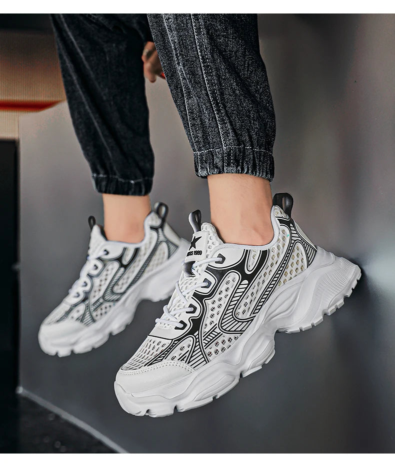 New Breathable Mesh Sports Shoes for Men in Summer, Trendy and Versatile Thick-soled Casual Running Shoes