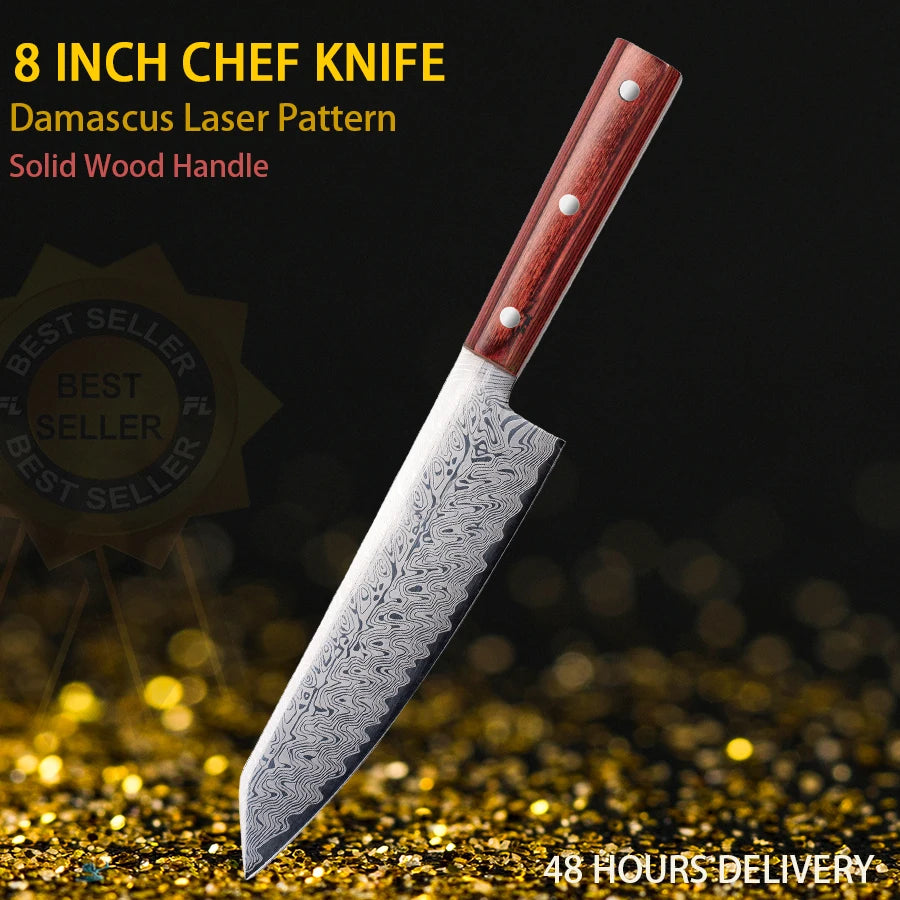DamascusPattern Chef Knife Kitchen Knives Pattern Sharp Japanese Santoku Knife Cleaver Slicing Knife Solid Wood Handle Cuchillos