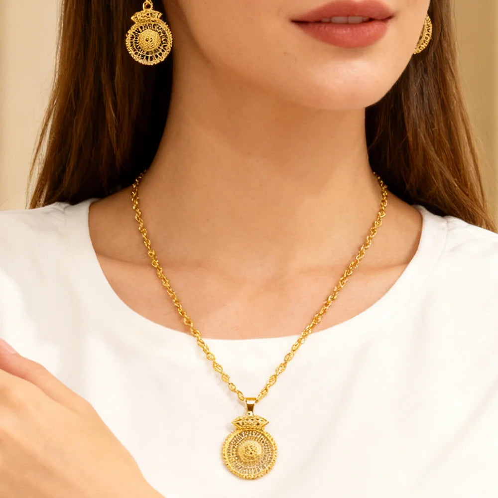 fashion gold jewelry set stainless steel earrings necklaces for women simple Personality gift wedding party Accessories