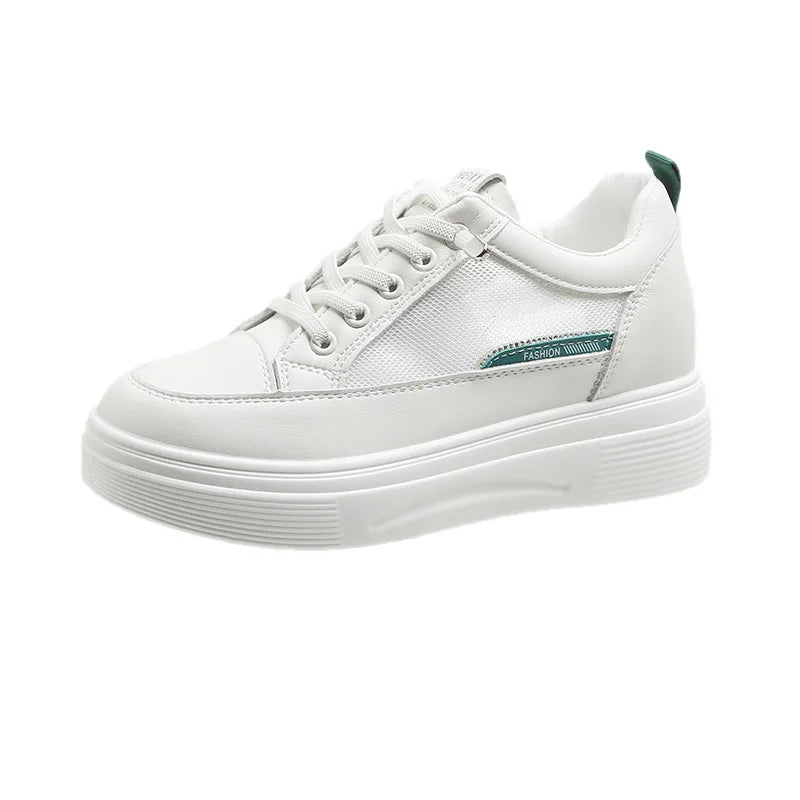 Womens 2026 Spring Summer White Platform Sneakers Inner Height Increasing Thick Sole Casual Breathable Sport Walking Shoes