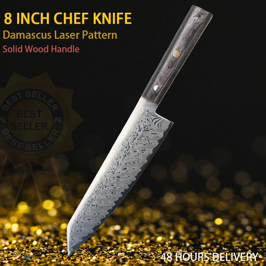 DamascusPattern Chef Knife Kitchen Knives Pattern Sharp Japanese Santoku Knife Cleaver Slicing Knife Solid Wood Handle Cuchillos