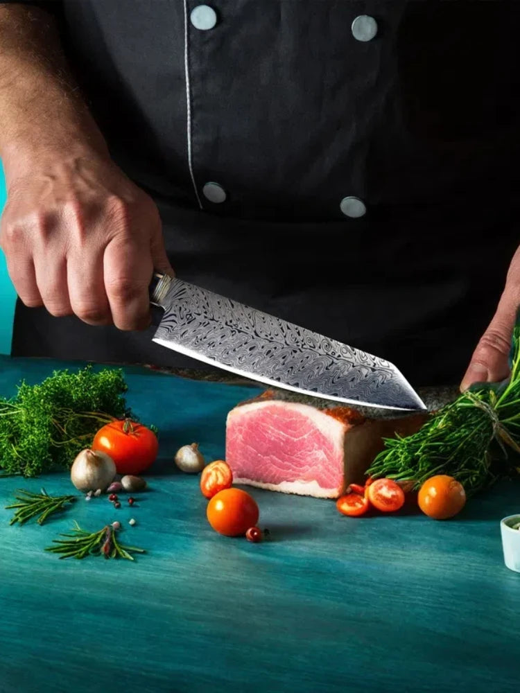 DamascusPattern Chef Knife Kitchen Knives Pattern Sharp Japanese Santoku Knife Cleaver Slicing Knife Solid Wood Handle Cuchillos