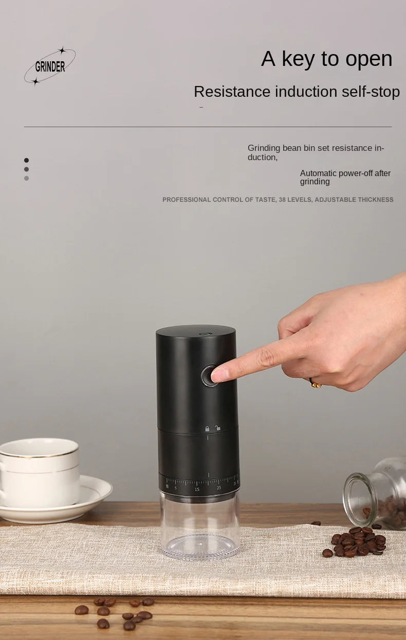 Electric Coffee Grinder 38 Gears Adjustment Ceramic Filter Long Battery Life One-Button Start Bean Grinder