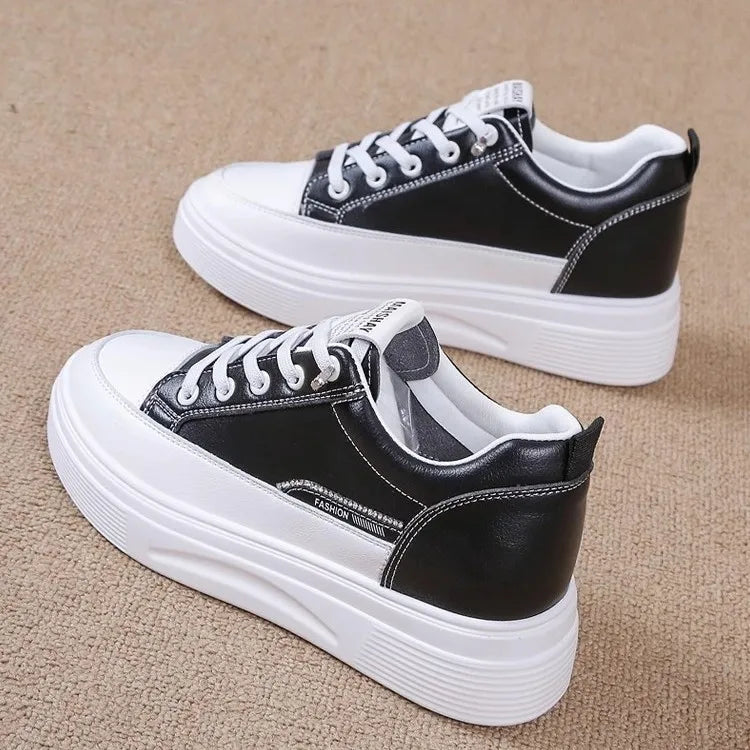 Womens 2026 Spring Summer White Platform Sneakers Inner Height Increasing Thick Sole Casual Breathable Sport Walking Shoes