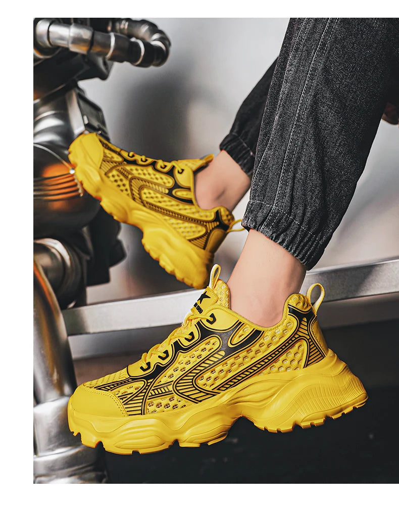 New Breathable Mesh Sports Shoes for Men in Summer, Trendy and Versatile Thick-soled Casual Running Shoes