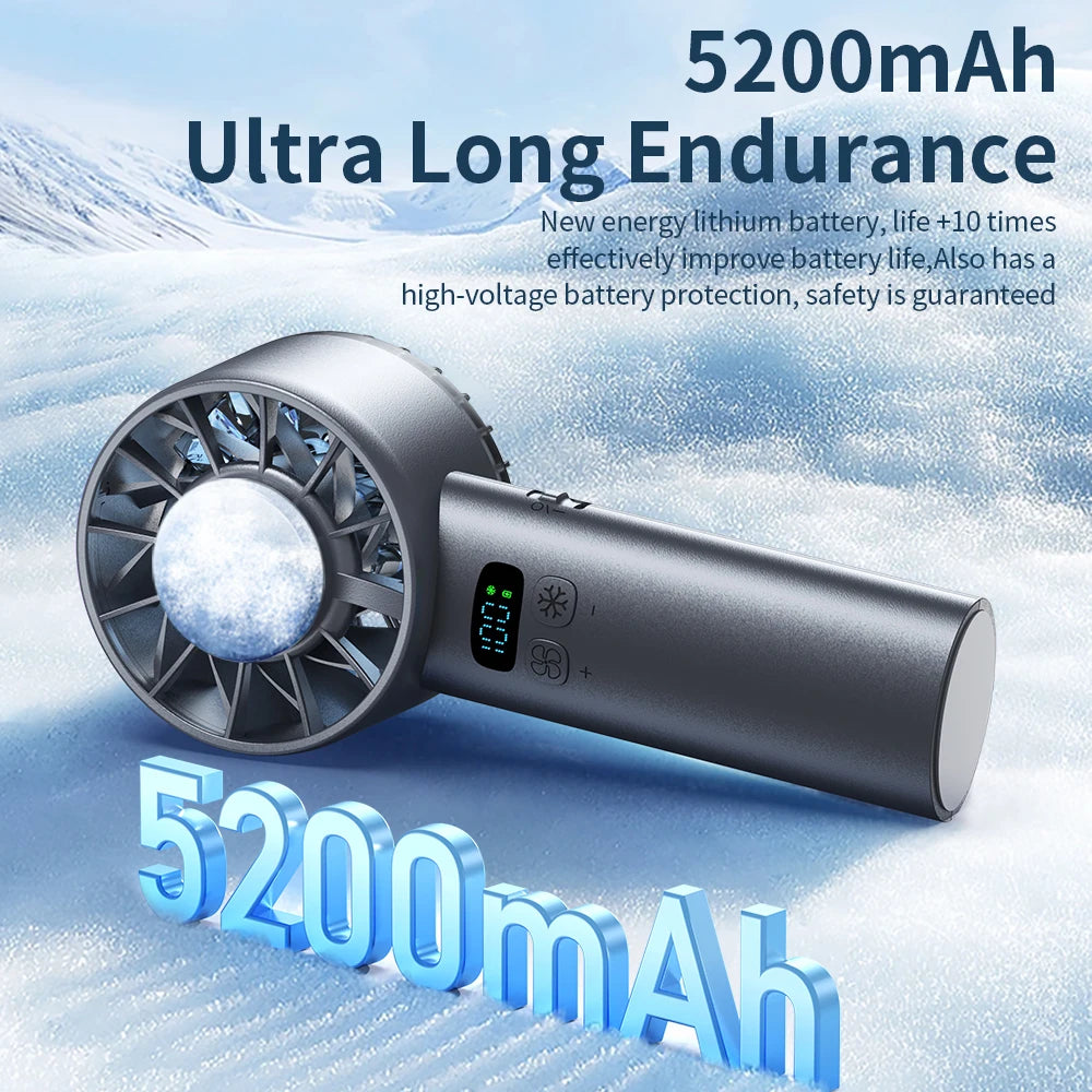 Outdoor Portable Mini Fan Handheld Fan with LED Display Semiconductor Refrigeration 100 Wind Speeds USB Rechargeable Battery Fan