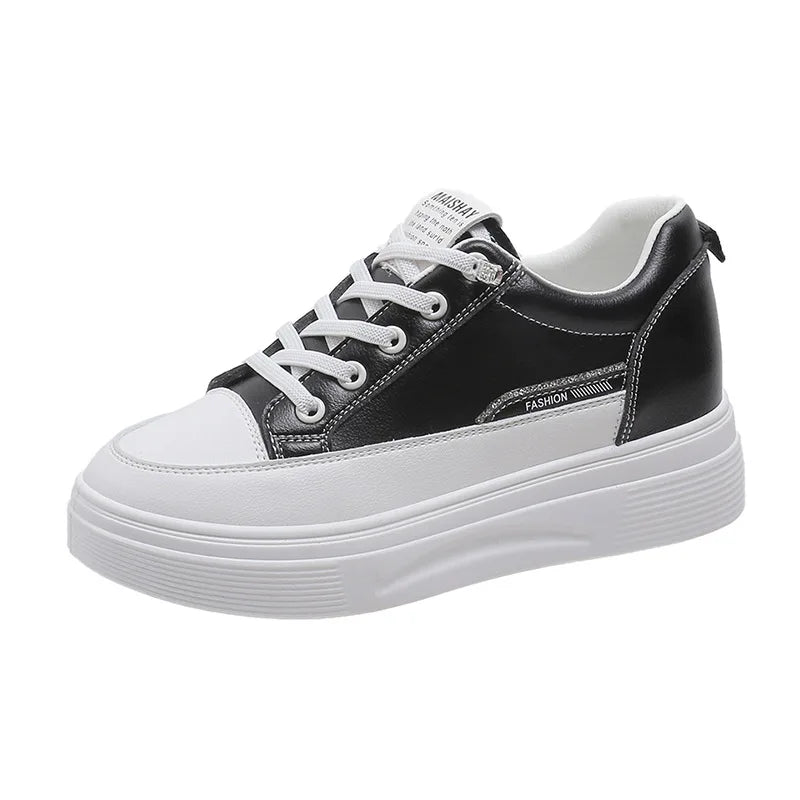 Womens 2026 Spring Summer White Platform Sneakers Inner Height Increasing Thick Sole Casual Breathable Sport Walking Shoes
