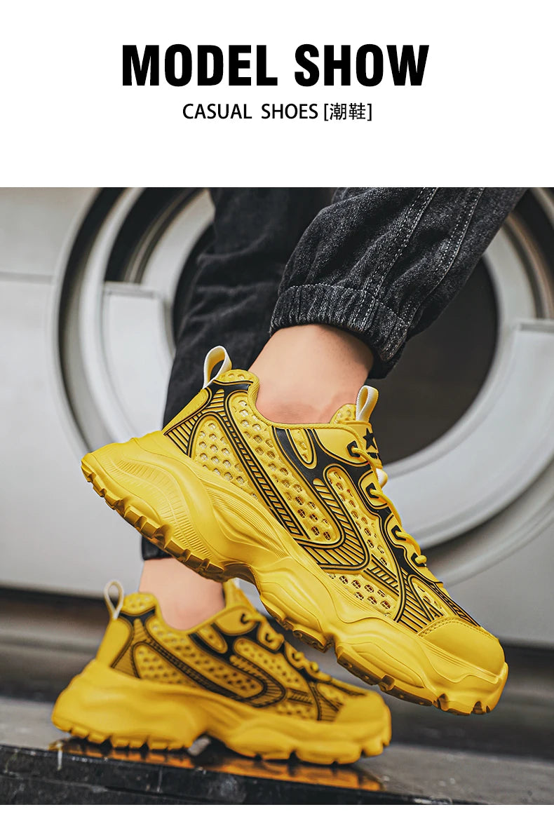 New Breathable Mesh Sports Shoes for Men in Summer, Trendy and Versatile Thick-soled Casual Running Shoes